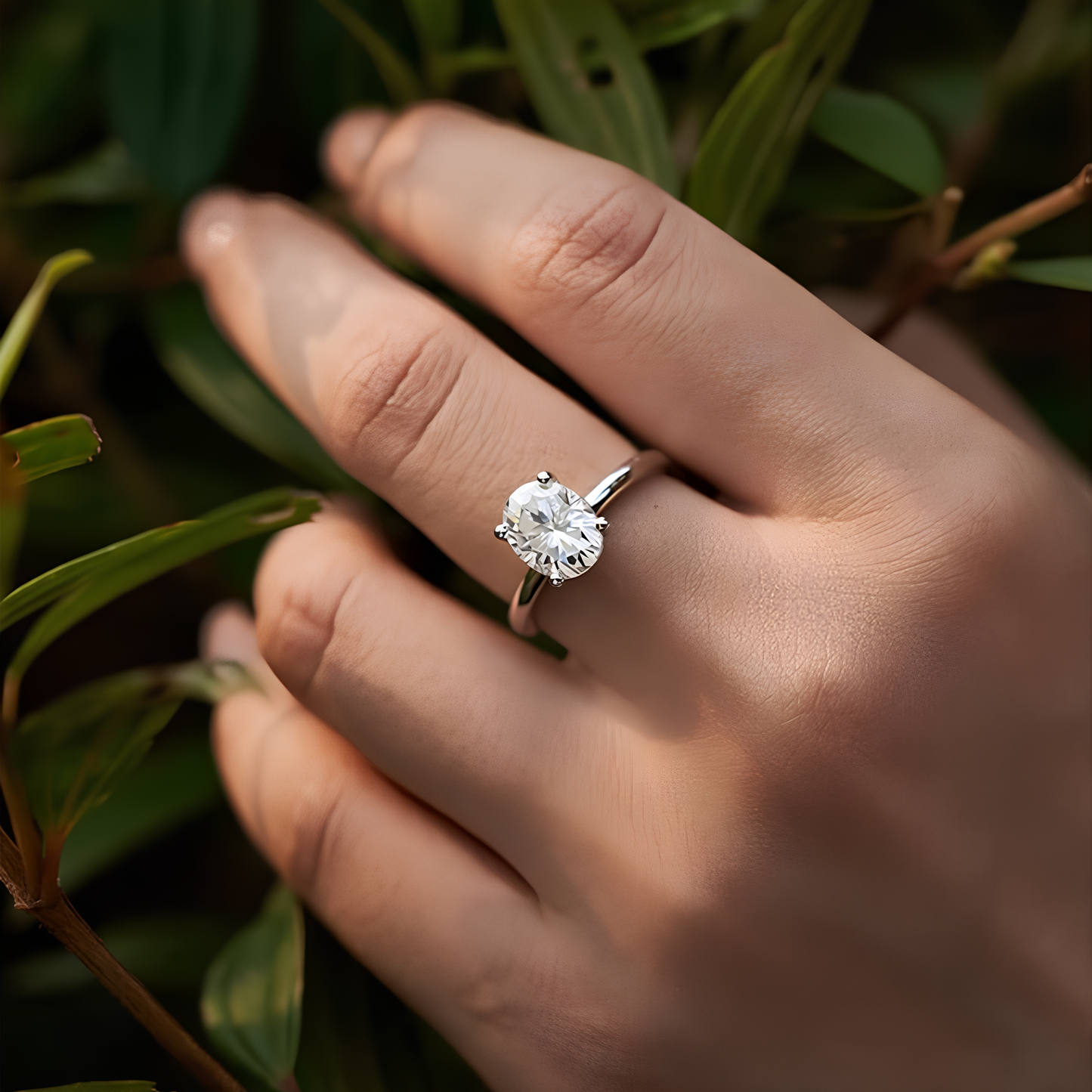 Bague solitaire ovale fine en moissanite