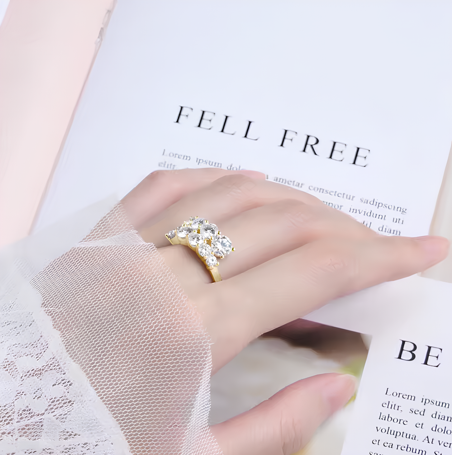 Bague en moissanite avec 10 pierres en argent plaqué or