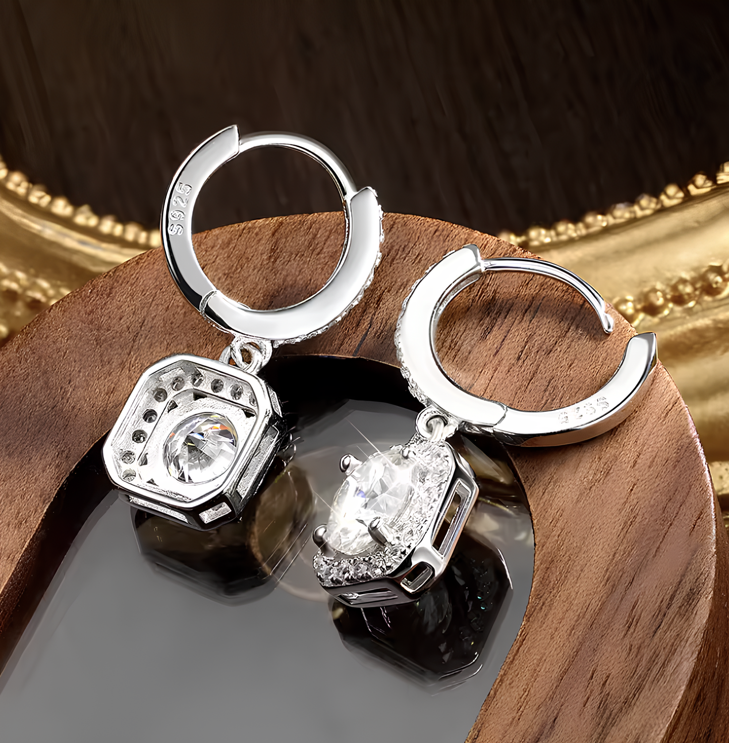 Boucles d'oreilles en Moissanite Brillante Plaquées or Blanc 18 Carats