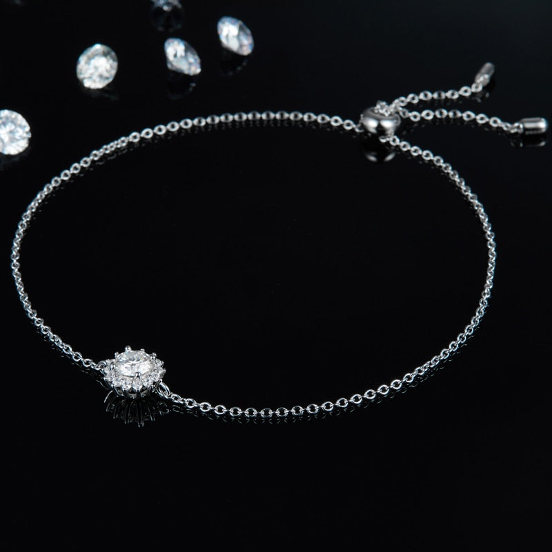 Bracelete Raio de Sol Moissanites e Prata Folheada à Ouro Branco 14k - Loratta
