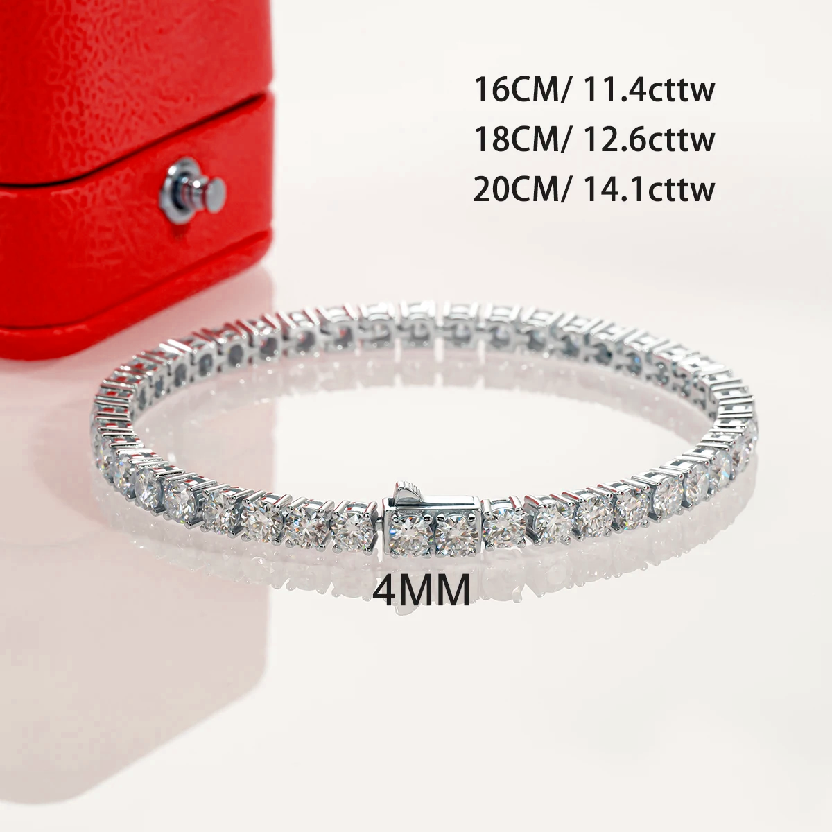 Bracelet Rivière Moissanite 4.0 mm Plaqué Rhodium