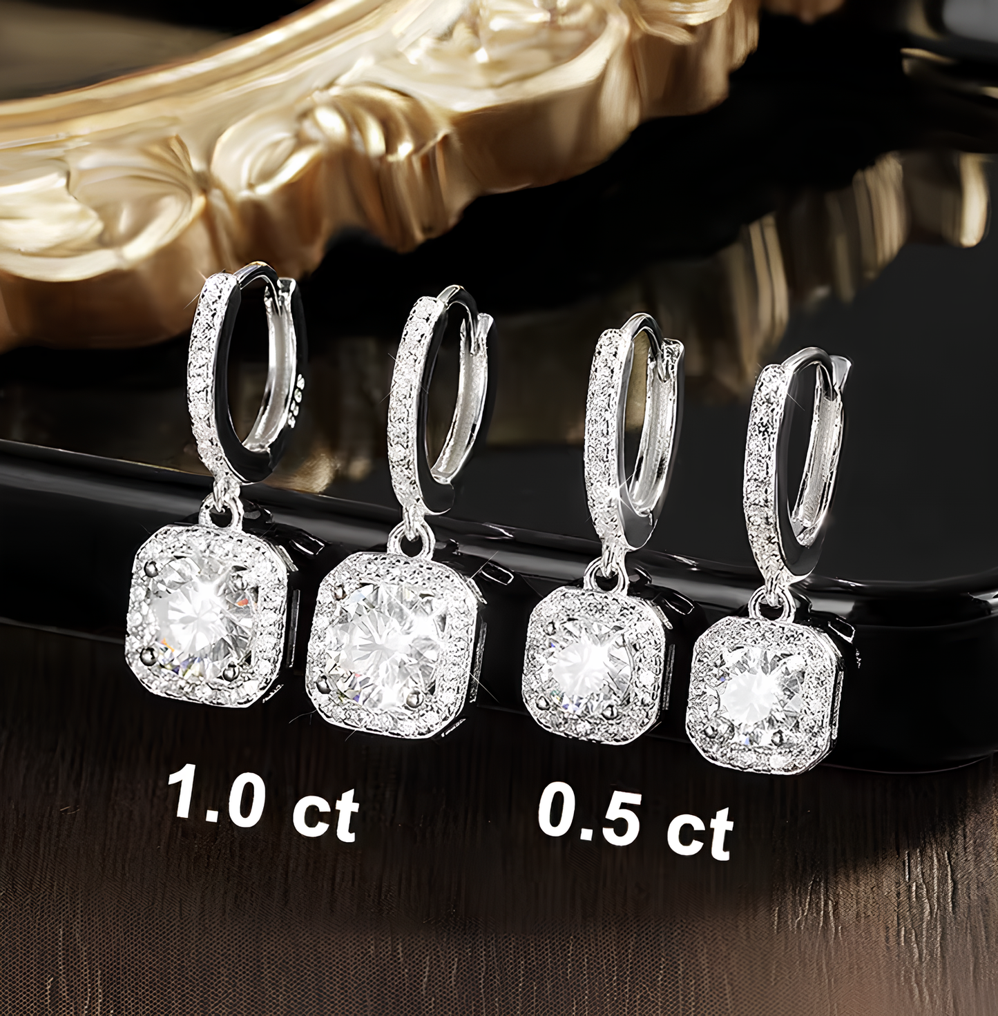 Boucles d'oreilles en Moissanite Brillante Plaquées or Blanc 18 Carats