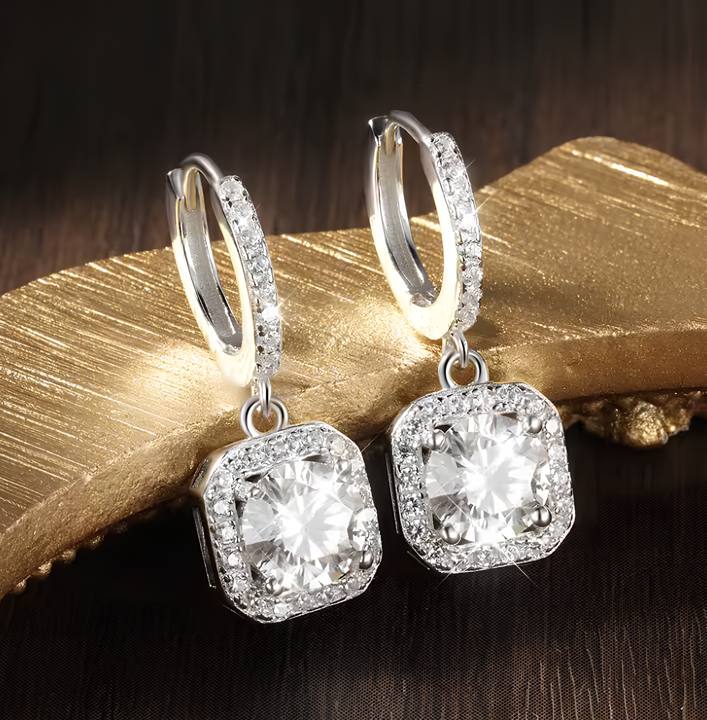 Boucles d'oreilles en Moissanite Brillante Plaquées or Blanc 18 Carats