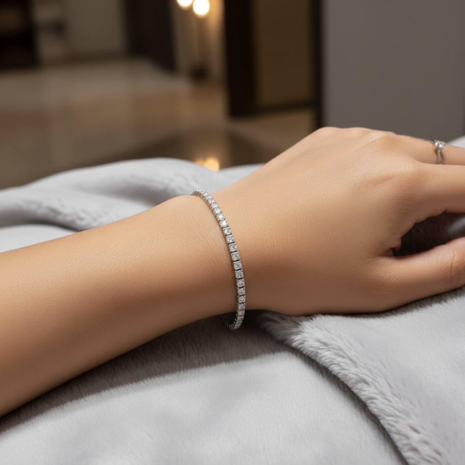 Bracelet Tennis Moissanite 3.0 mm Plaqué Rhodium