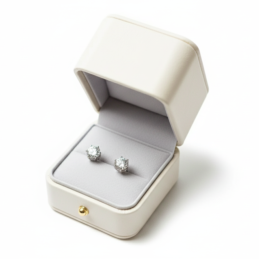 Boucle d'oreille Solitaire à 6 Griffes en Moissanite