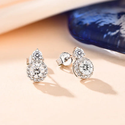 Brinco Cristal Duplo Moissanite em Prata Folheado à Ouro 18k - Loratta 
