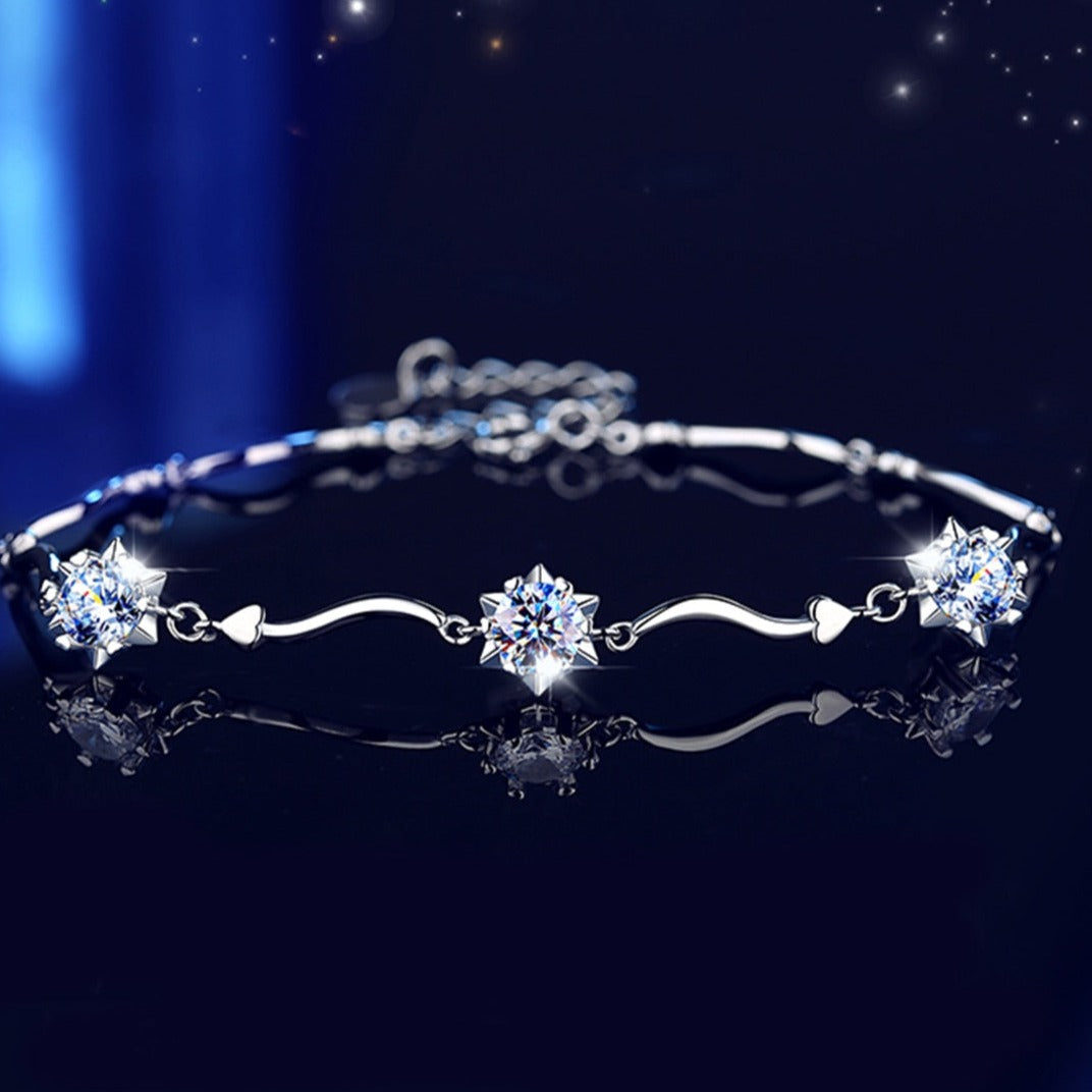 Bracelete Flor do Amor Moissanites e Prata Folheada à Ouro Branco 14k - Loratta 