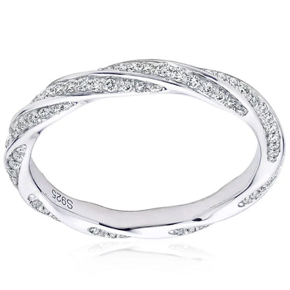 Aliança Trançada 200 Pontos Moissanite Prata Banhada à Ouro Branco 18k - Loratta