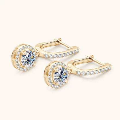 Boucles d'oreilles à breloques circulaires en moissanite plaquées or 18 carats