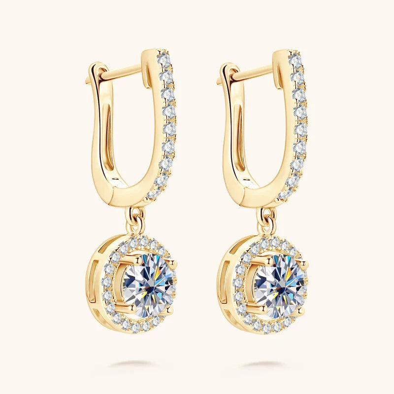 Boucles d'oreilles à breloques circulaires en moissanite plaquées or 18 carats