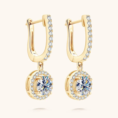 Boucles d'oreilles à breloques circulaires en moissanite plaquées or 18 carats
