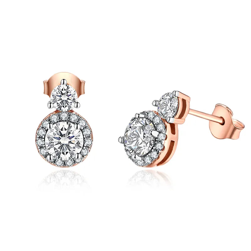 Brinco Cristal Duplo Moissanite em Prata Folheado à Ouro 18k - Loratta 