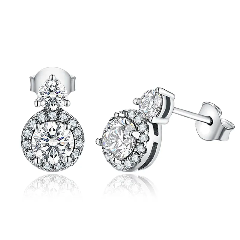 Brinco Cristal Duplo Moissanite em Prata Folheado à Ouro 18k - Loratta 