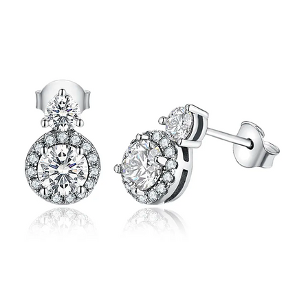 Brinco Cristal Duplo Moissanite em Prata Folheado à Ouro 18k - Loratta 