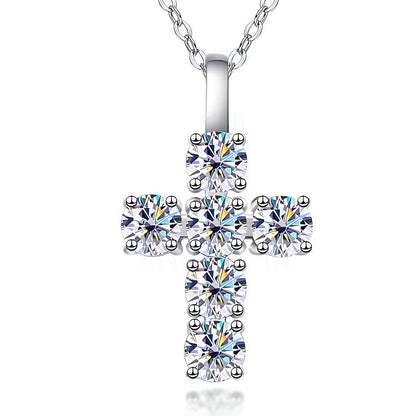 Collier Crucifix en Moissanite et Argent Plaqué Or 18 Carats