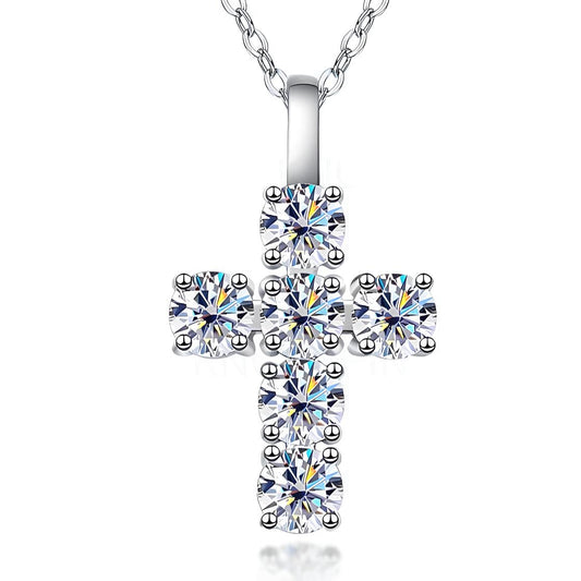 Collier Crucifix en Moissanite et Argent Plaqué Or 18 Carats