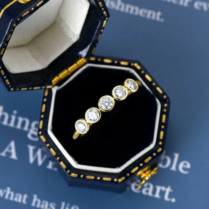 Demi-alliance en Moissanite Avec 5 Pierres Brillantes, Plaquée Or 18 Carats