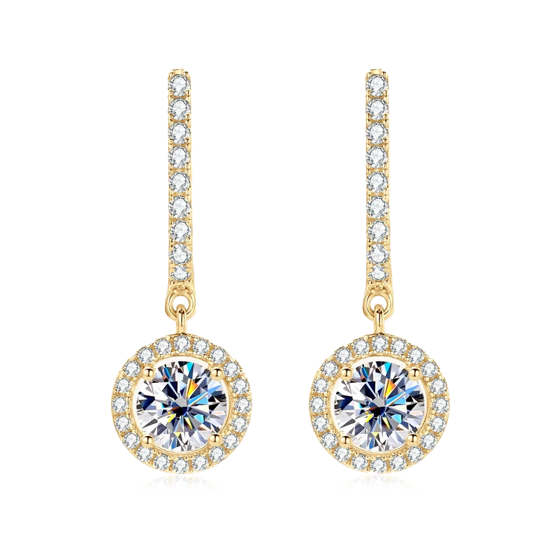 Boucles d'oreilles à breloques circulaires en moissanite plaquées or 18 carats