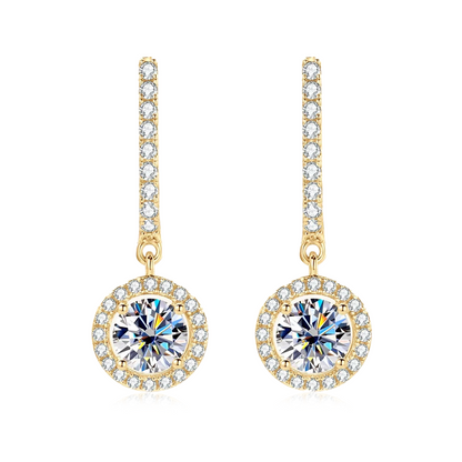 Boucles d'oreilles à breloques circulaires en moissanite plaquées or 18 carats