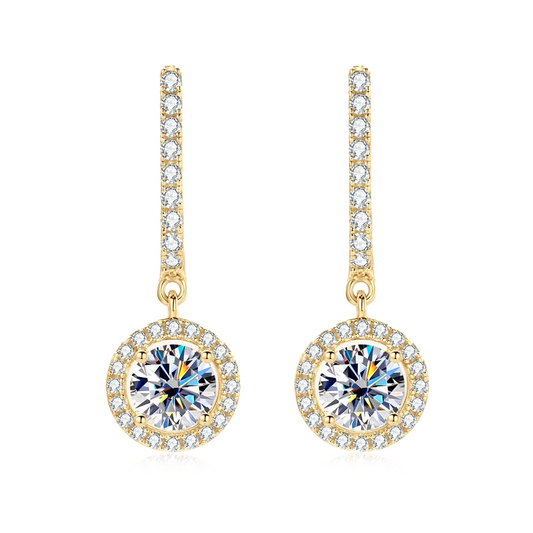 Boucles d'oreilles à breloques circulaires en moissanite plaquées or 18 carats