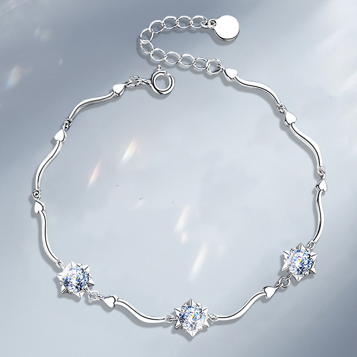 Bracelete Flor do Amor Moissanites e Prata Folheada à Ouro Branco 14k - Loratta 