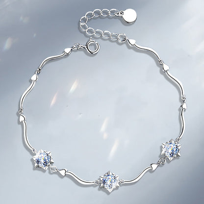 Bracelete Flor do Amor Moissanites e Prata Folheada à Ouro Branco 14k - Loratta 