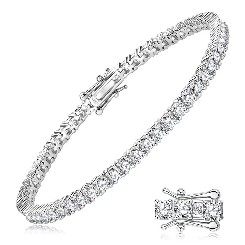 Bracelet Tennis Moissanite 3.0 mm Plaqué Rhodium