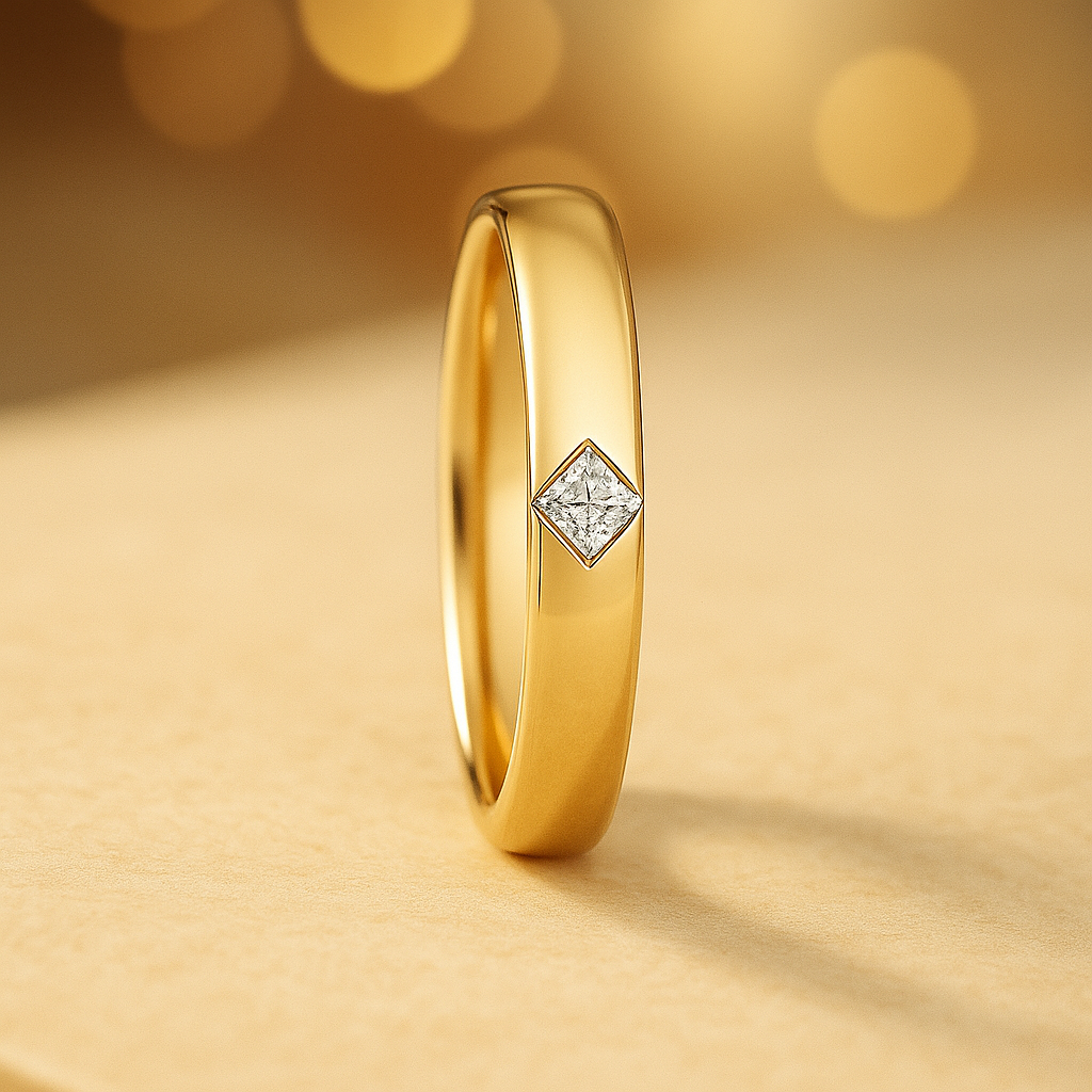 Alliance princesse moissanite 15 points en argent plaqué or 18 carats