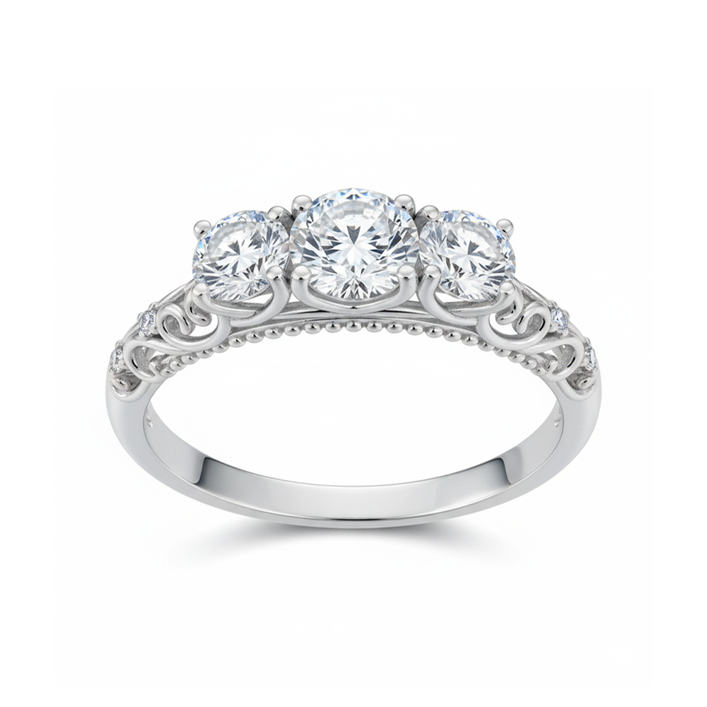 Bague triple moissanite brillante plaquée or 18 carats