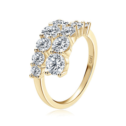 Bague en moissanite avec 10 pierres en argent plaqué or